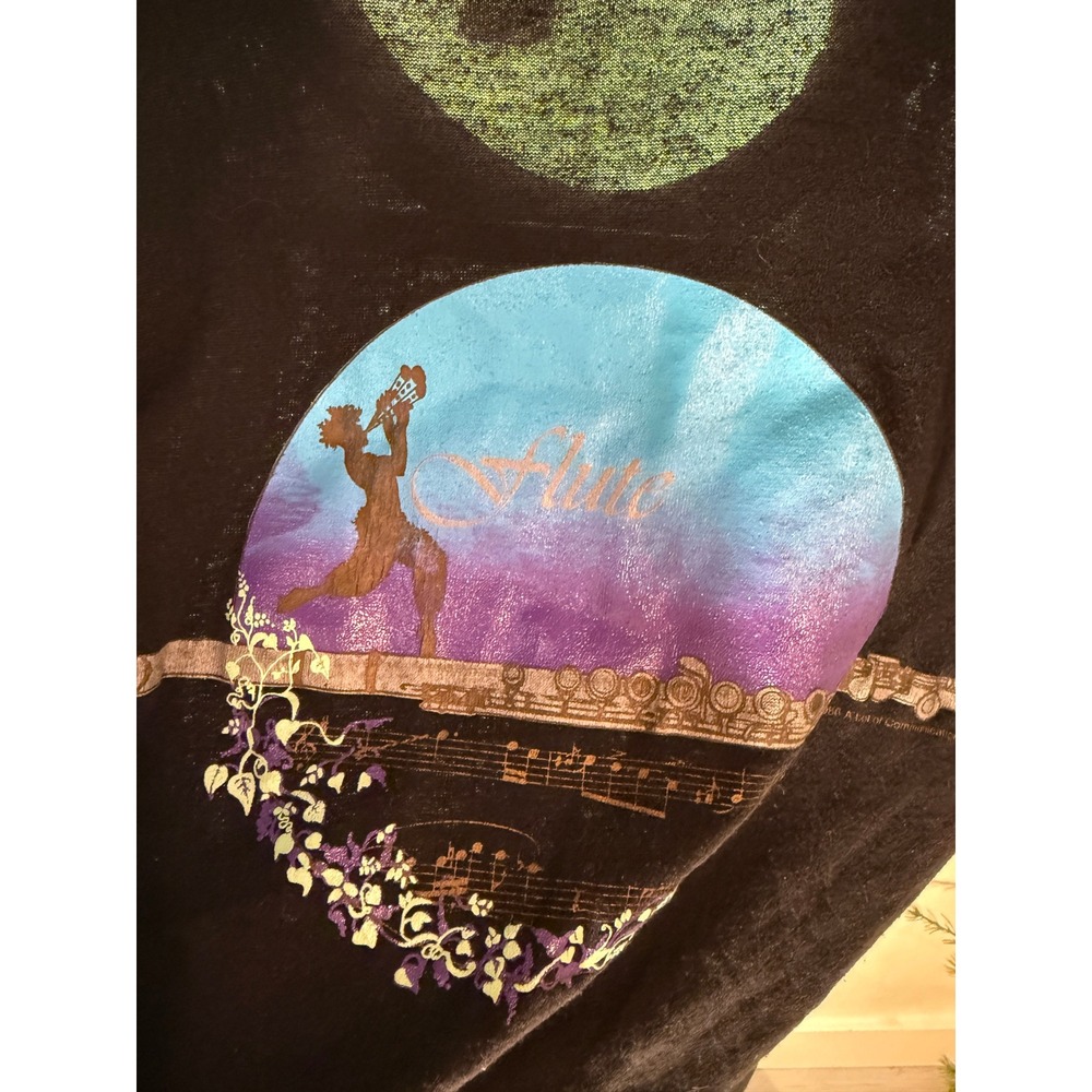 vintage music guitar Tee Black Small‎ USA unique faded flute graphic wierd t - Picture 5 of 5